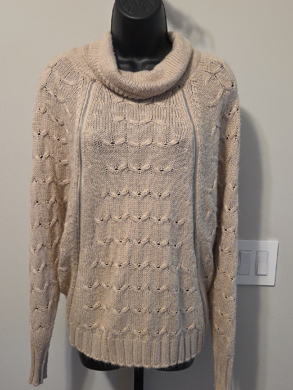 Maurices Beige Cable Cowl-Neck Sweater